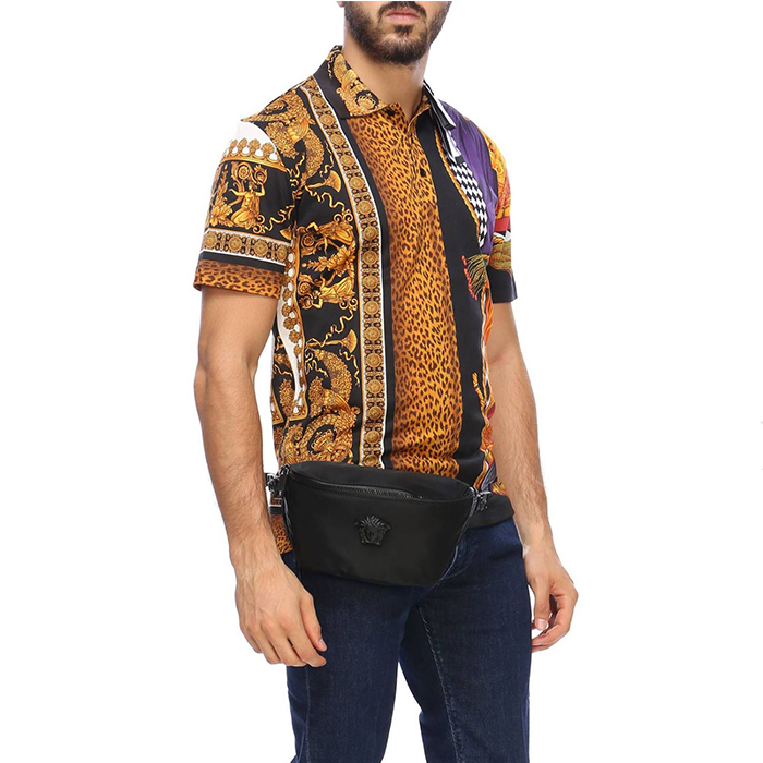 Image 2 of ヴェルサーチメンズブラックファブリックショルダーバッグウエストバッグ DFB6302 NYLV KNN